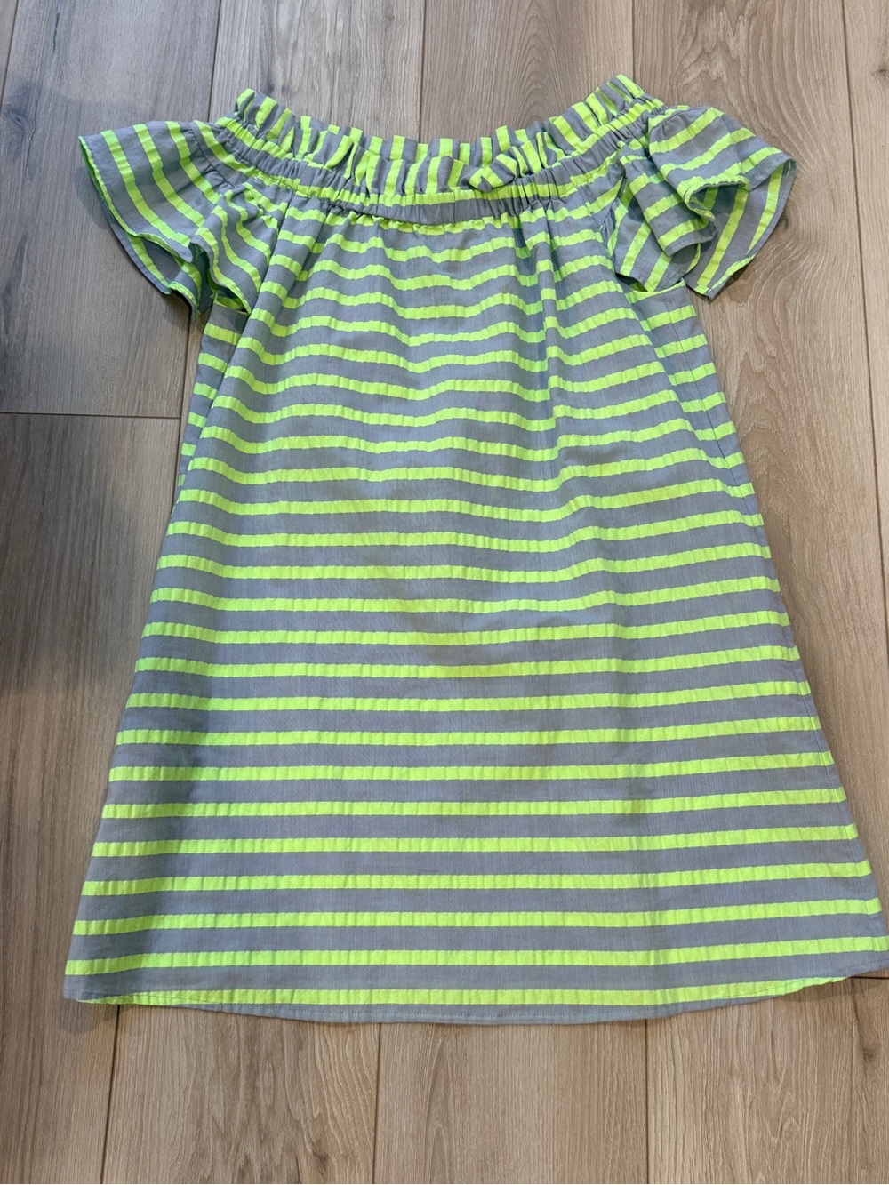 Coreylynncalter Off-shoulder striped ruffle mini-dress